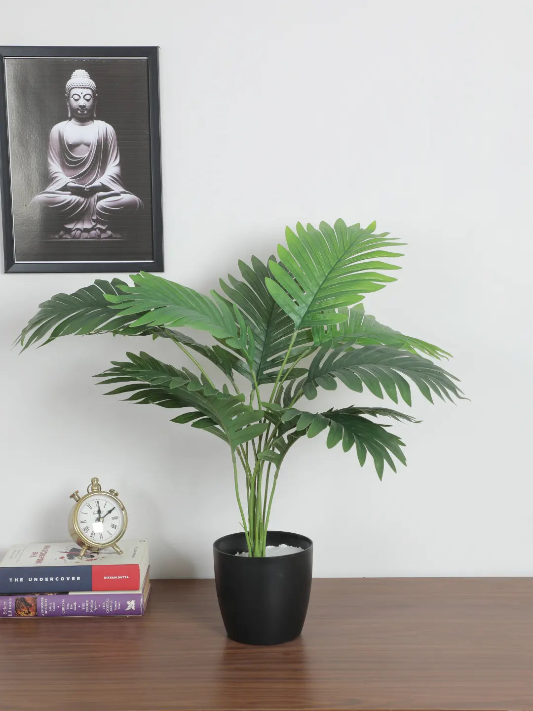 Artificial Tropical Areca Plant With Black Pot - 55 cm Tall, Green