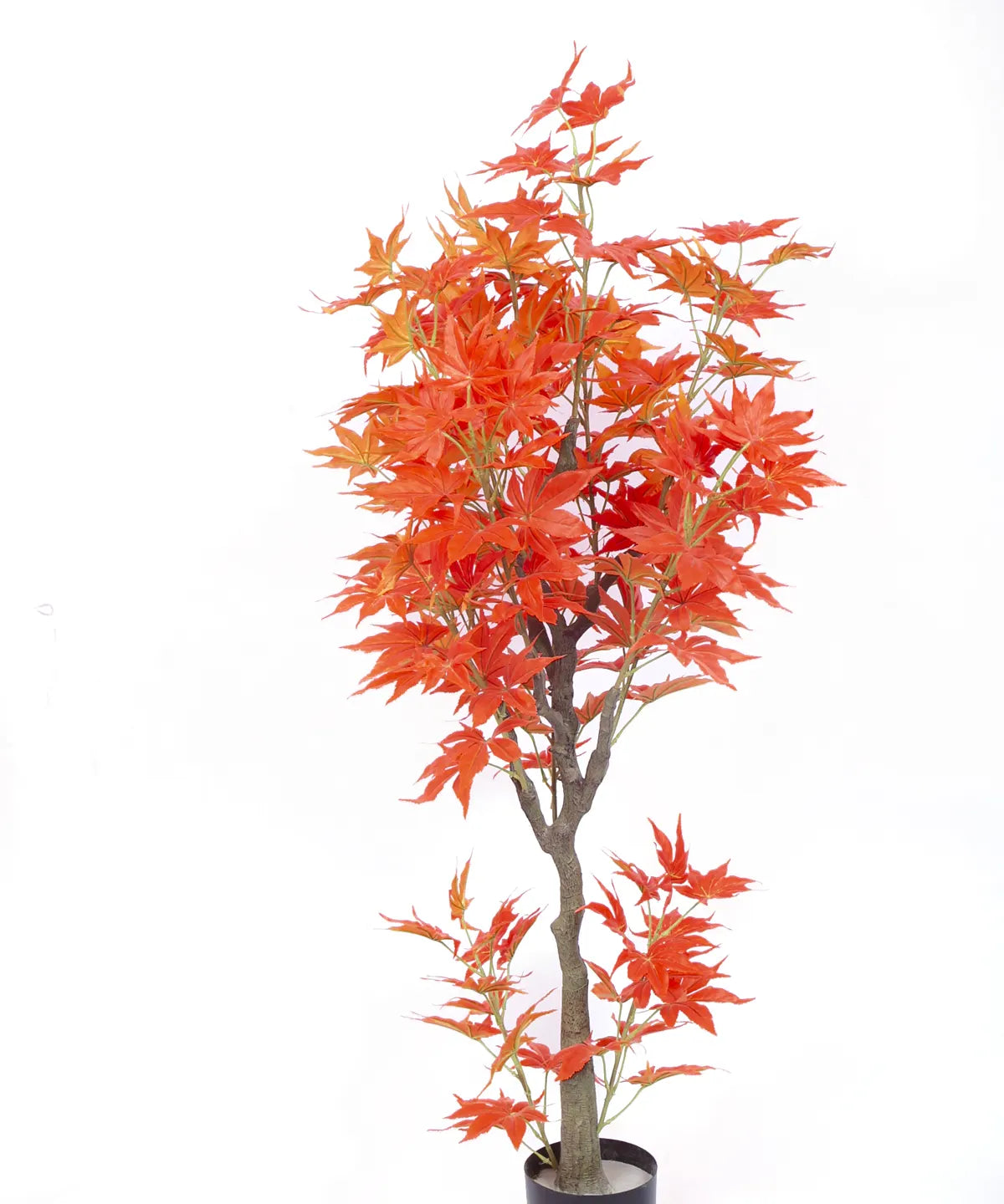 Artificial Dried Maple Plant with Basic Black Pot - 4 Feet Tall Orange Leaves