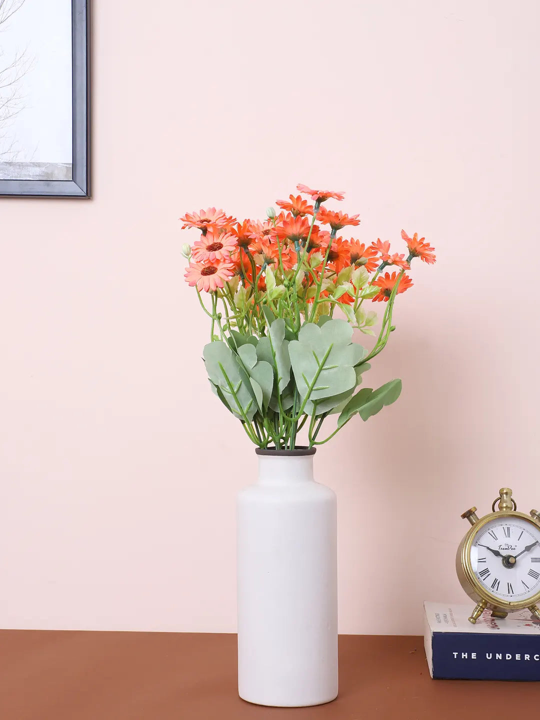 Artificial Daisy Flower Bouquets Wedding Floral Arrangement (32 cm Tall, Pack of 3, Orange)
