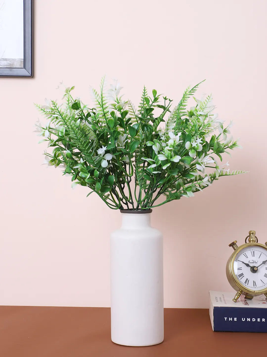 Artificial Green Eucalyptus Bouquets For Wedding Floral Arrangement (34 cm Tall, Pack of 3, White)