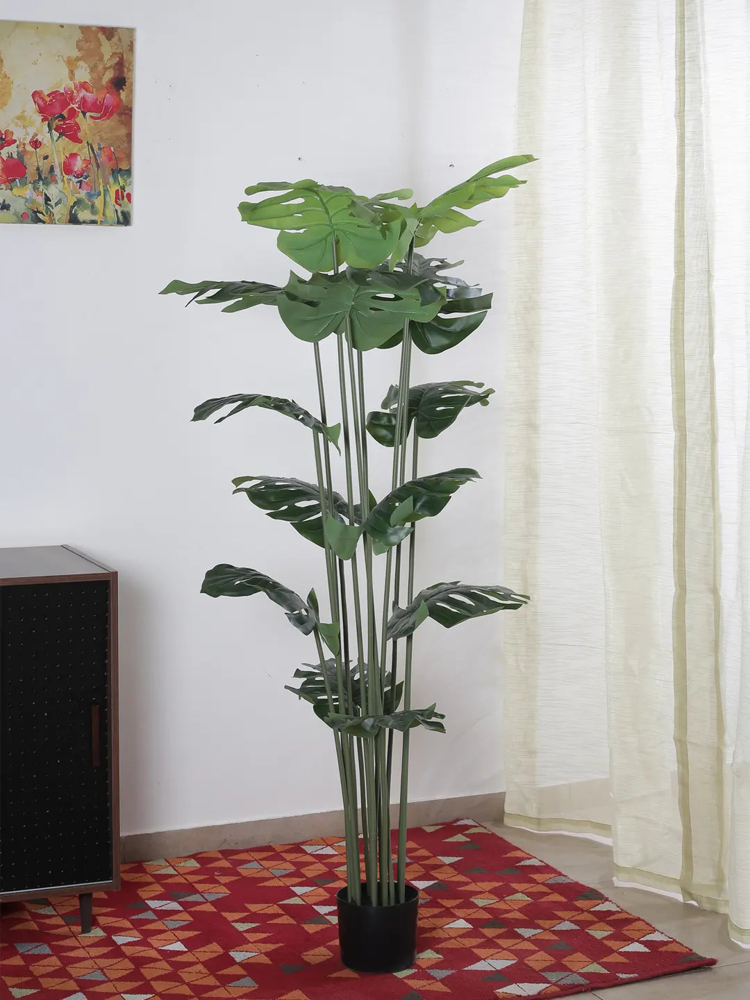 Artificial Lush Monstera Plant with Basic Black Pot - 180 cm Tall Green