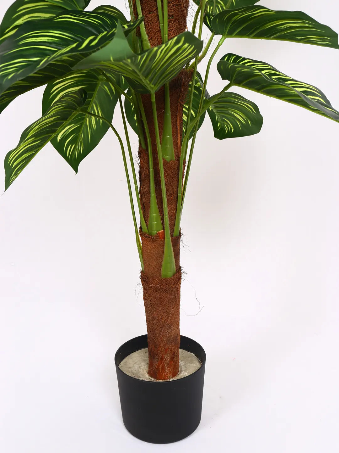Artificial Dual Watermelon Looking Leaves Plant with Basic Black Pot - 120 cm Tall Green
