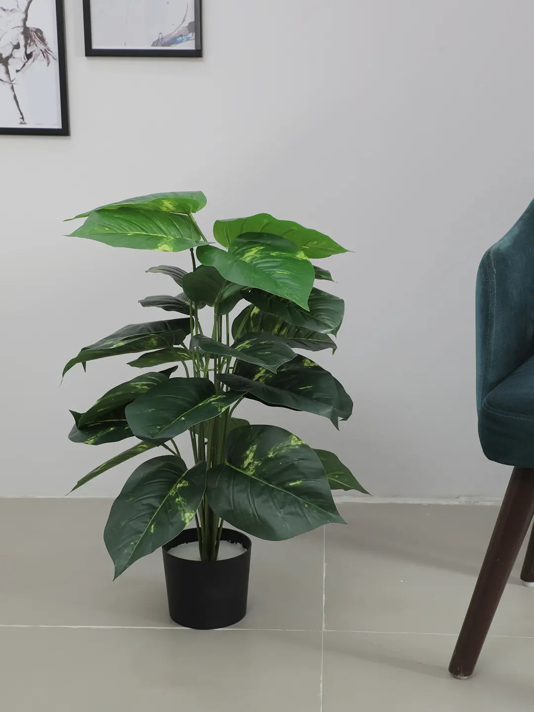 Artificial Photos Leaf Green Floor Plant with Pot (24 Leaves, 80 cm Tall, Green)