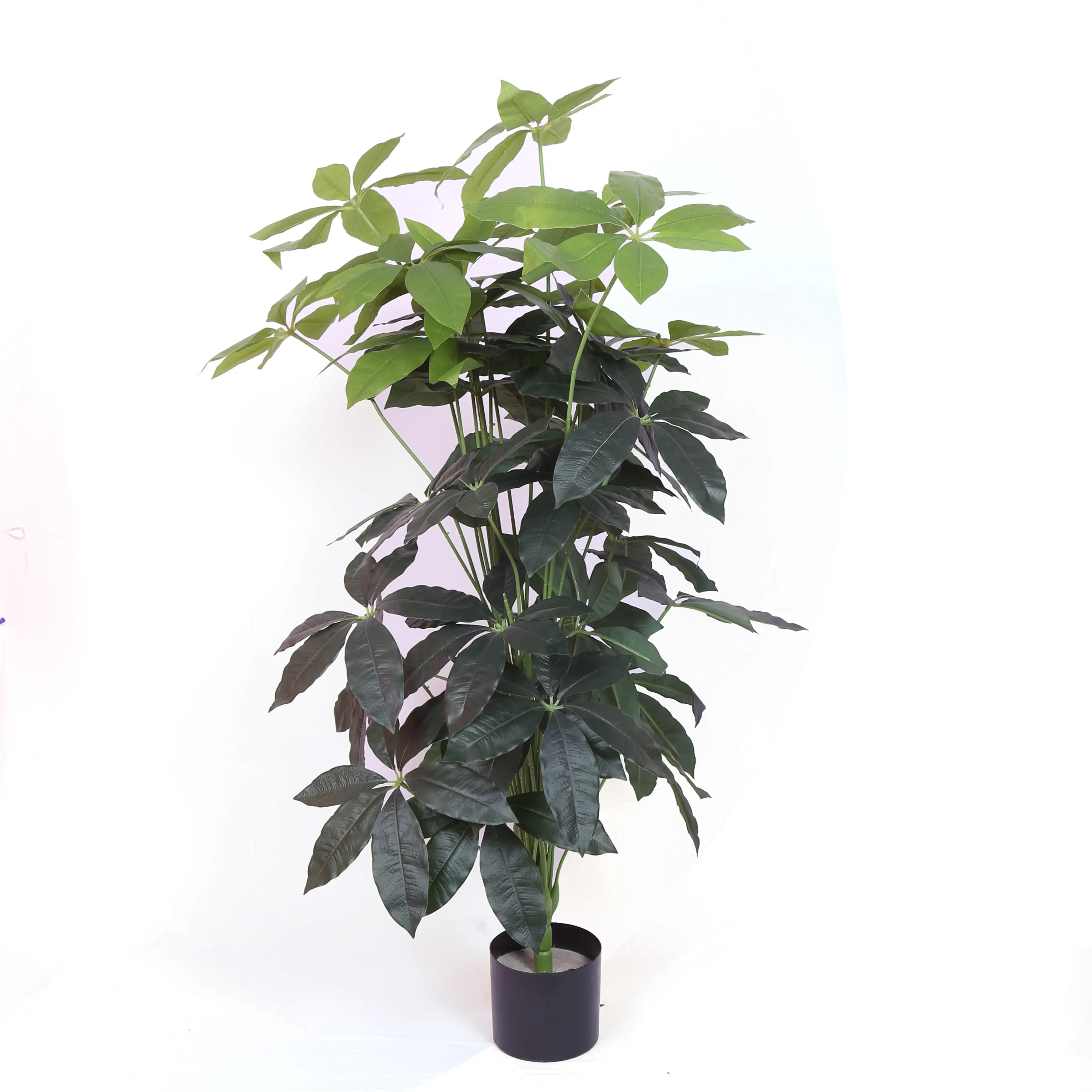 Artificial Midas Guiana Chestnut Plant with Basic Black Pot - 4 Feet 24 Green Leaves