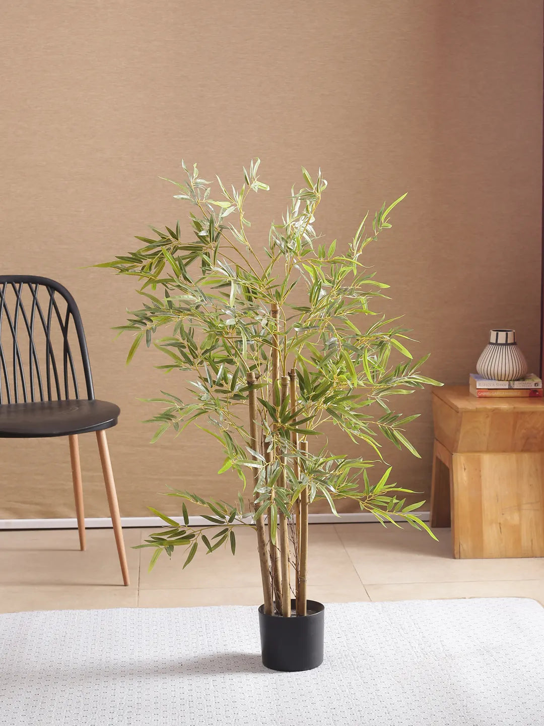 Artificial Bamboo Bliss Plant with Basic Black Pot - 4 feet Green