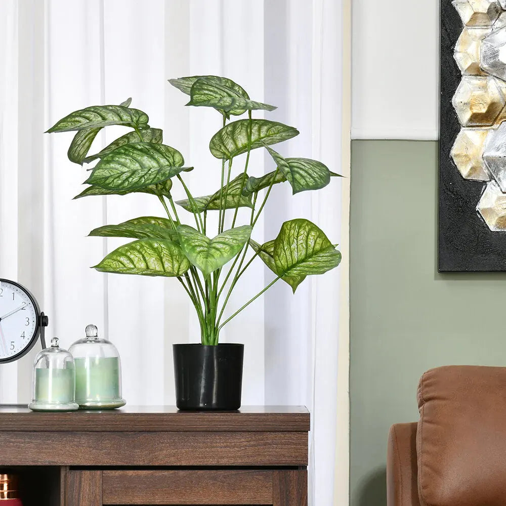 Artificial Caladium Leaf Plants for with Pot (18 Leaves, 65 cm Tall. Green/Red)