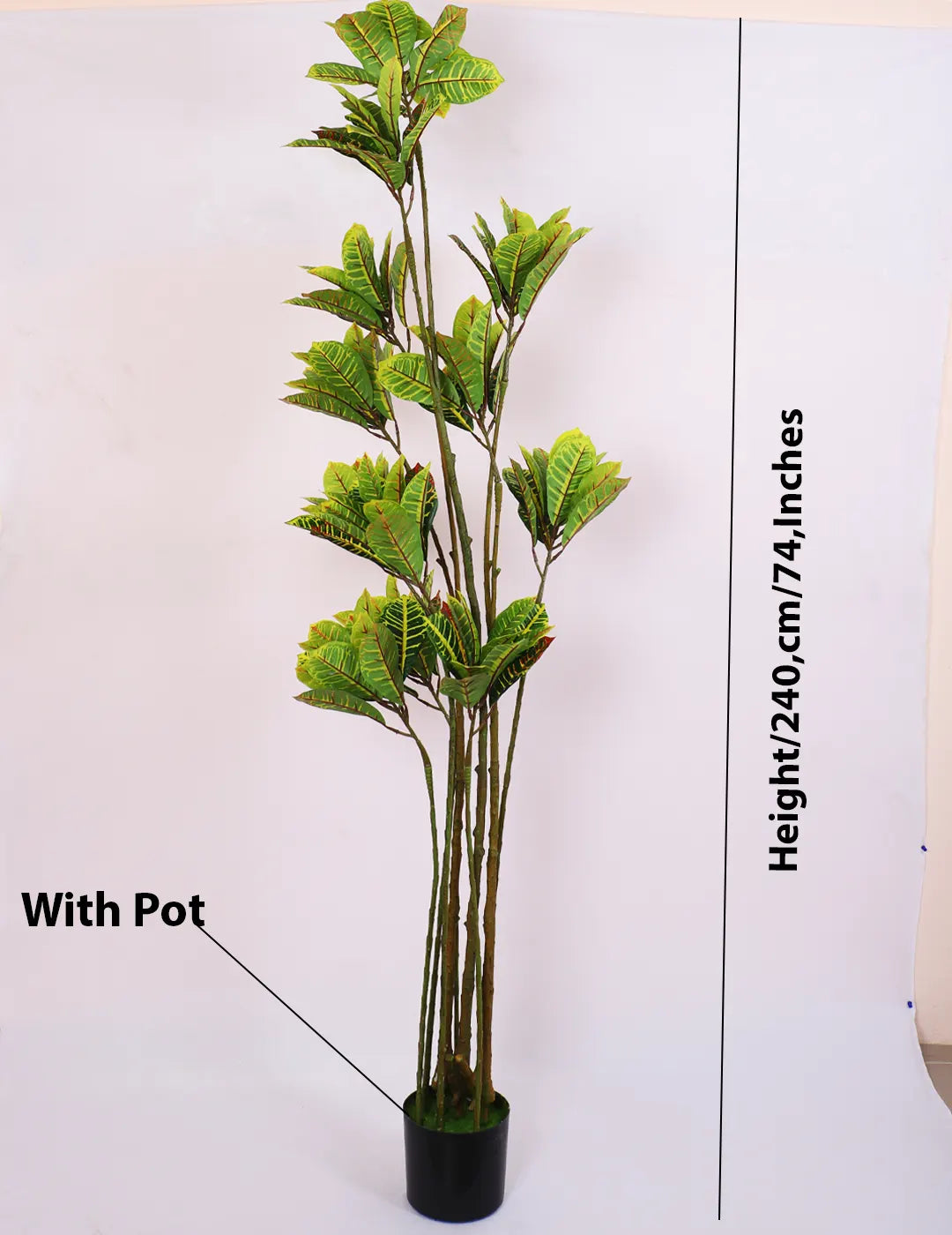 Artificial Multicolor Croton Grandiose Ficus Plant with Basic Black Pot - 6 Feet