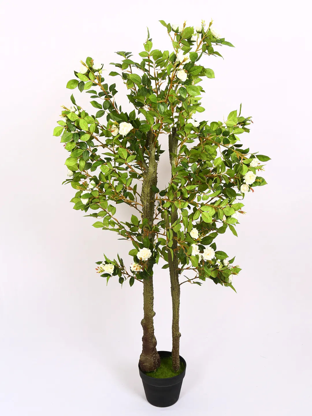 Artificial Twisted Rose Flowers Tree with Basic Black Pot - 125 cm Tall White