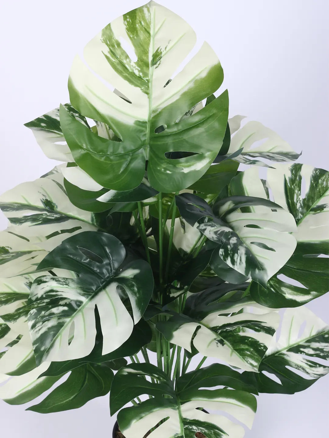 Artificial Monstera Leaf Green Floor Plant with Pot (24 Leaves, 80 cm Tall, White)