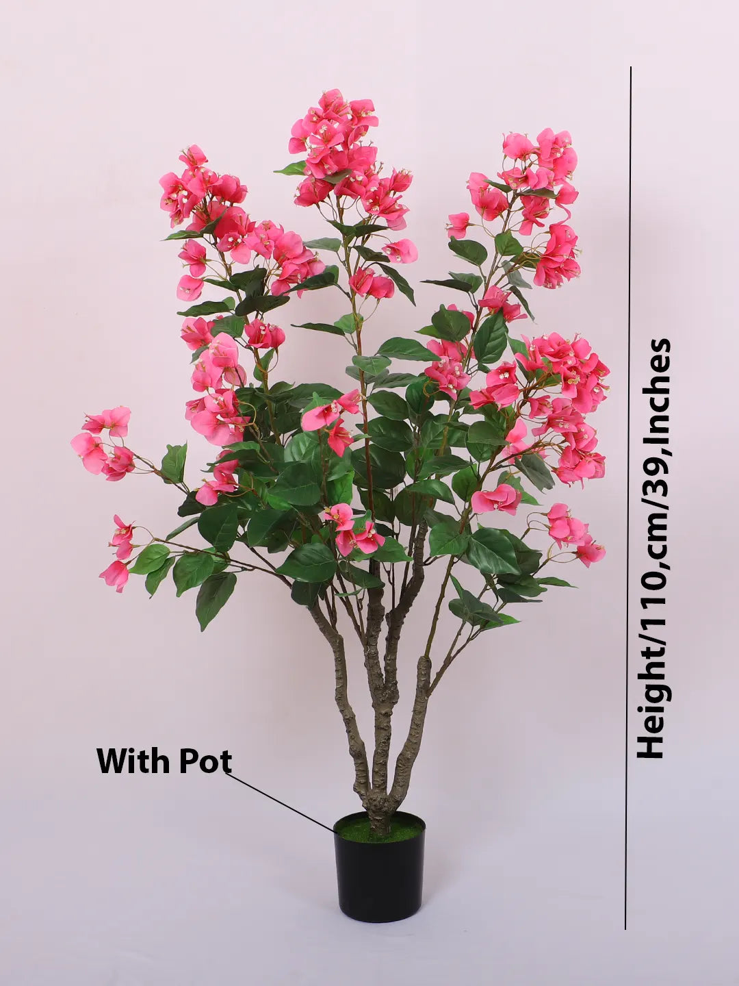 Artificial Twisted Bougainvillea Flowers Tree with Basic Black Pot - 110 cm Tall Pink