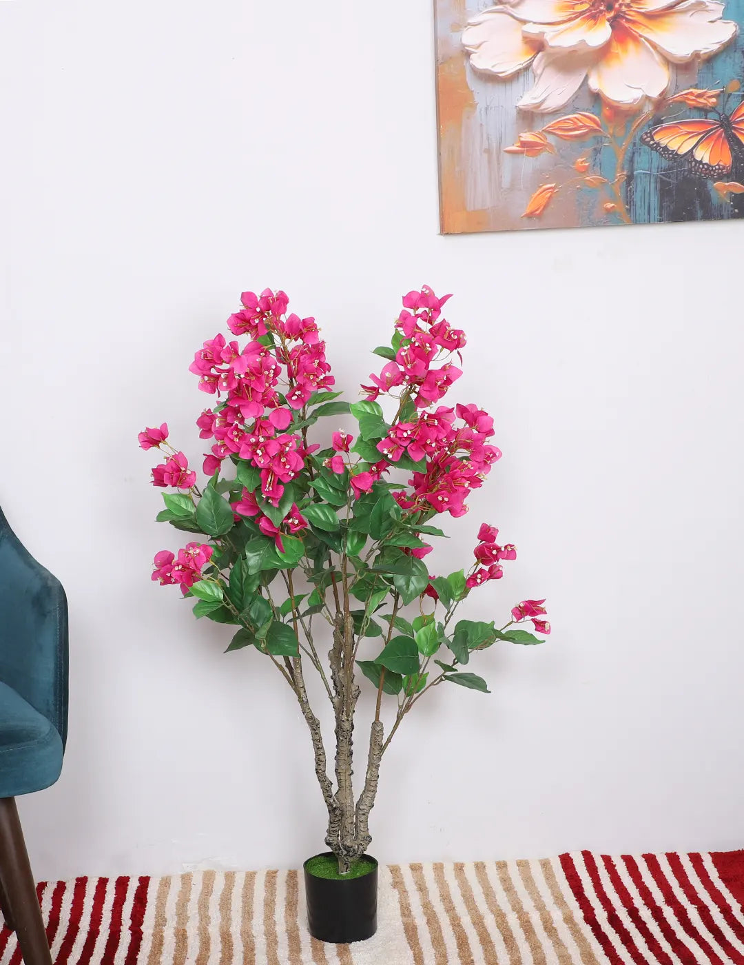 Artificial Twisted Bougainvillea Flowers Tree with Basic Black Pot - 110 cm Tall Purple