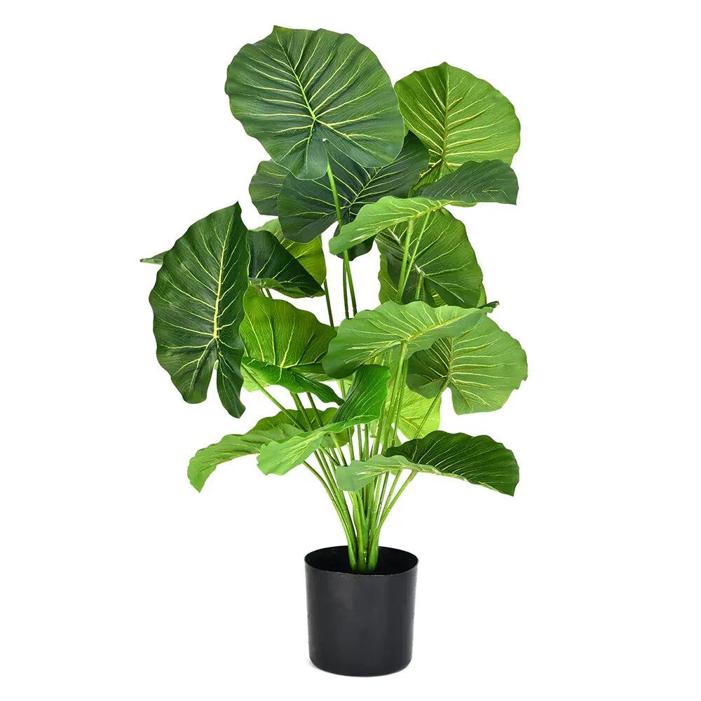 Artificial Caladium Leaf Plants for with Pot (18 Leaves, 65 cm Tall. Green/Red)