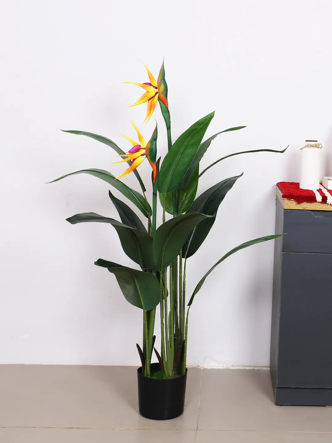 Artificial Birds of Paradise Plant with Basic Black Pot - 120 cm Tall