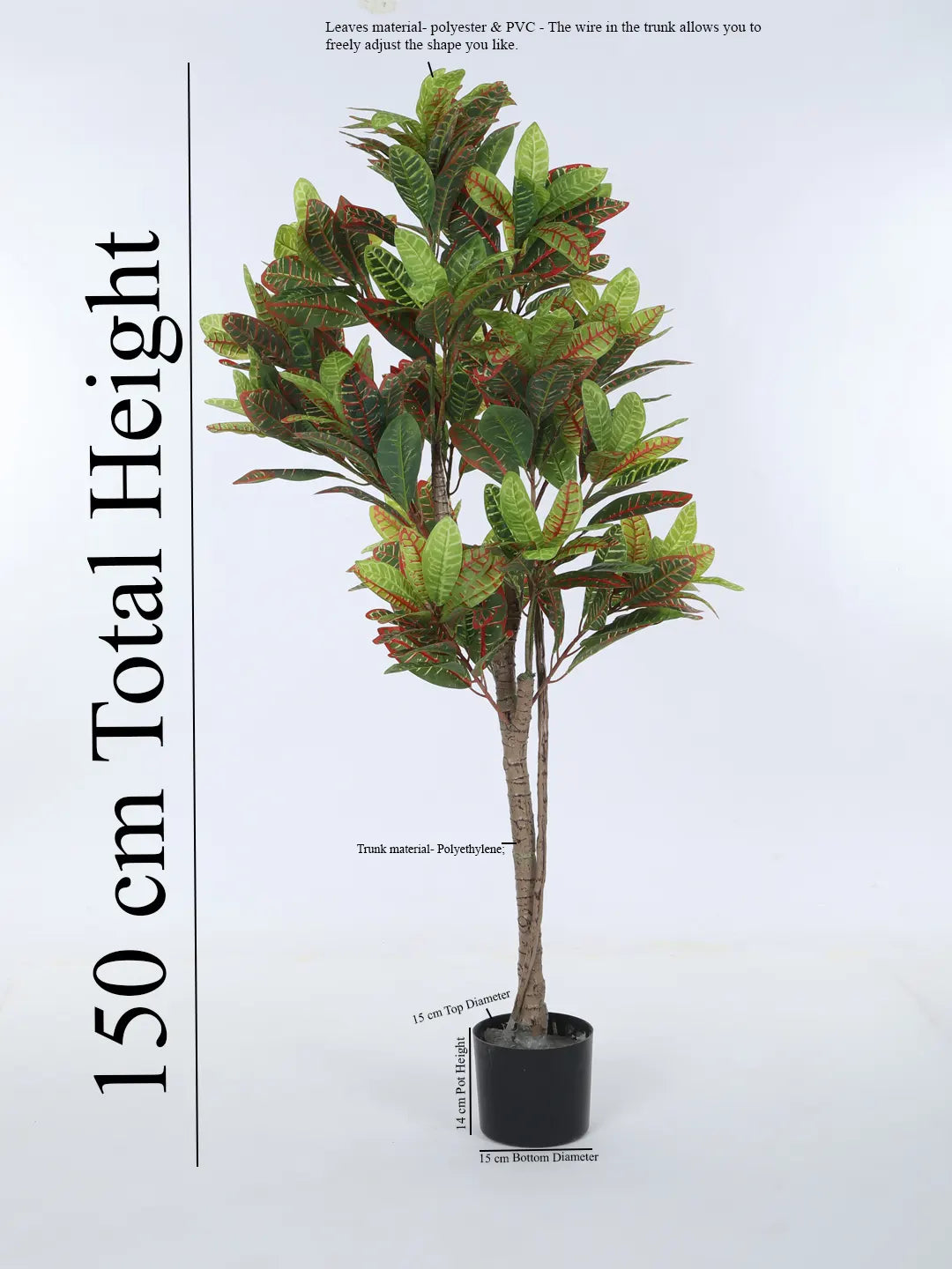 Artificial Multicolor Croton Grandiose Ficus Plant with Basic Black Pot - 5 Feet