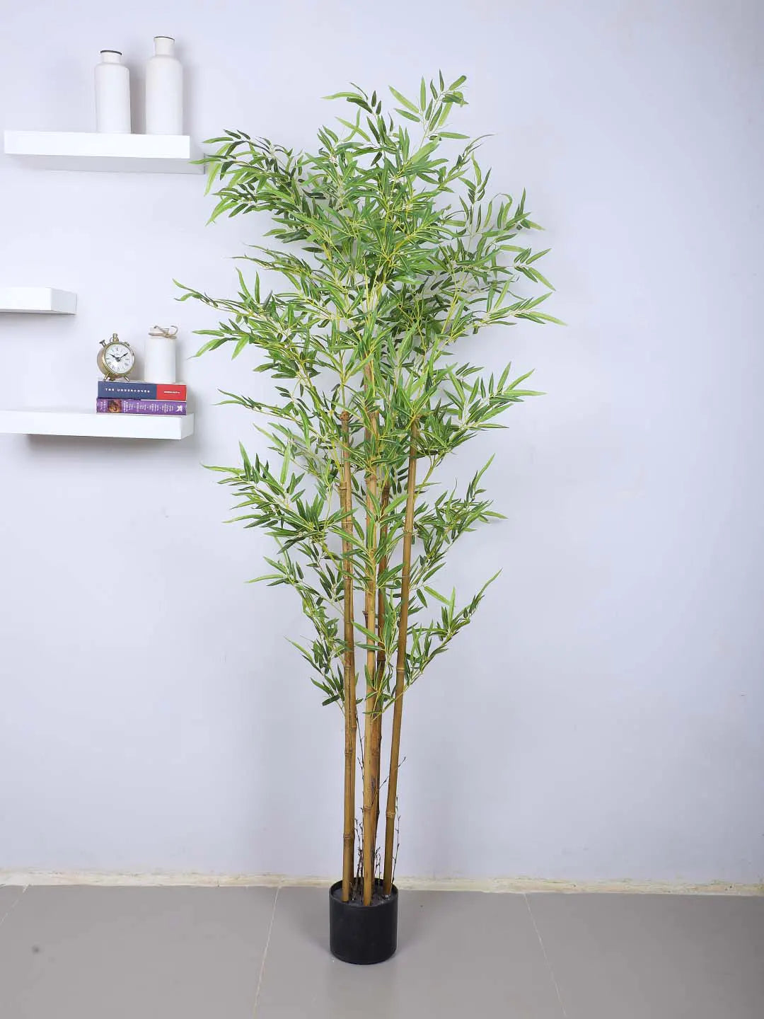 Artificial Bamboo Bliss Plant with Basic Black Pot - 6 feet Green