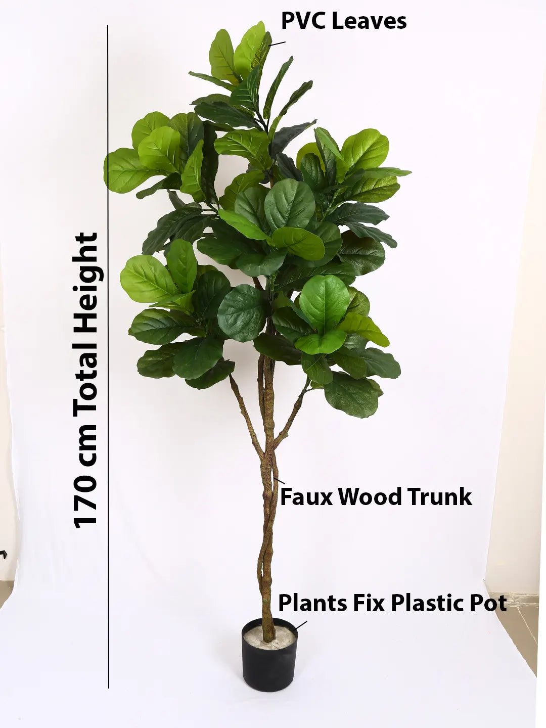 Artificial Fiddle Leaf Fig Plant with Basic Black Pot - 170 cm tall -Green