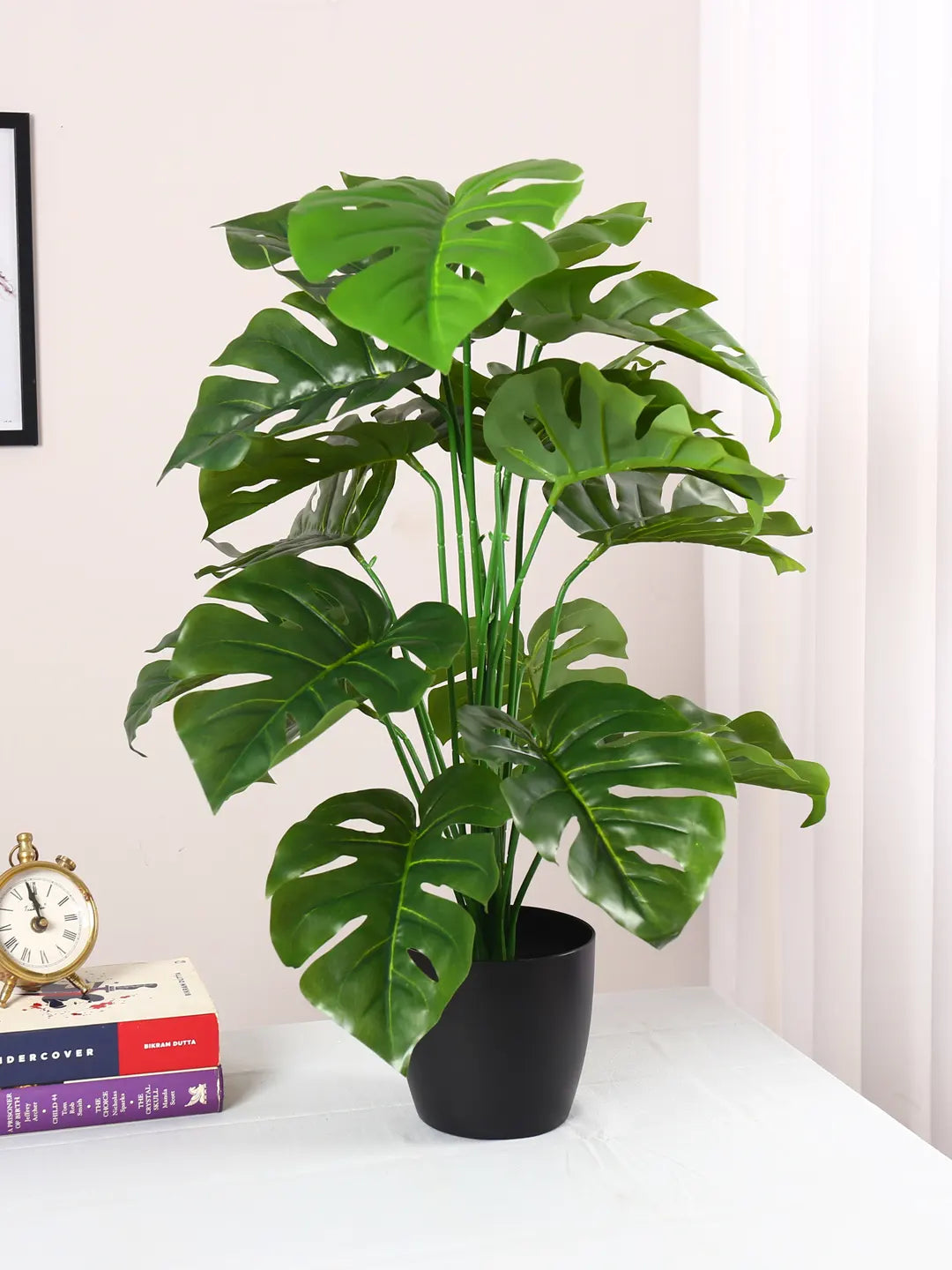 Artificial Monstera Leaf Plants for with Pot (18 Leaves, 65 cm Tall, Green)