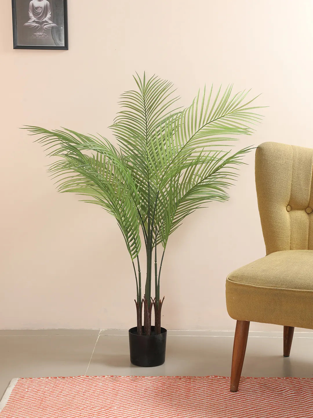 Artificial Lush Green Areca Palm Plant with Basic Black Pot - 4 Feet