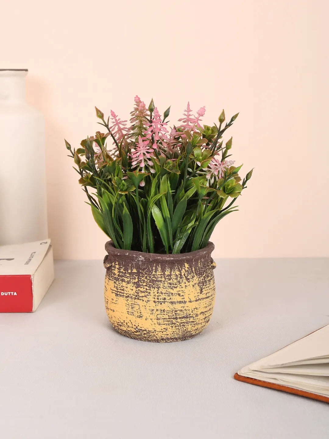 Artificial Beautiful Lavender Flower With Pot (22 cm Tall, Pink)