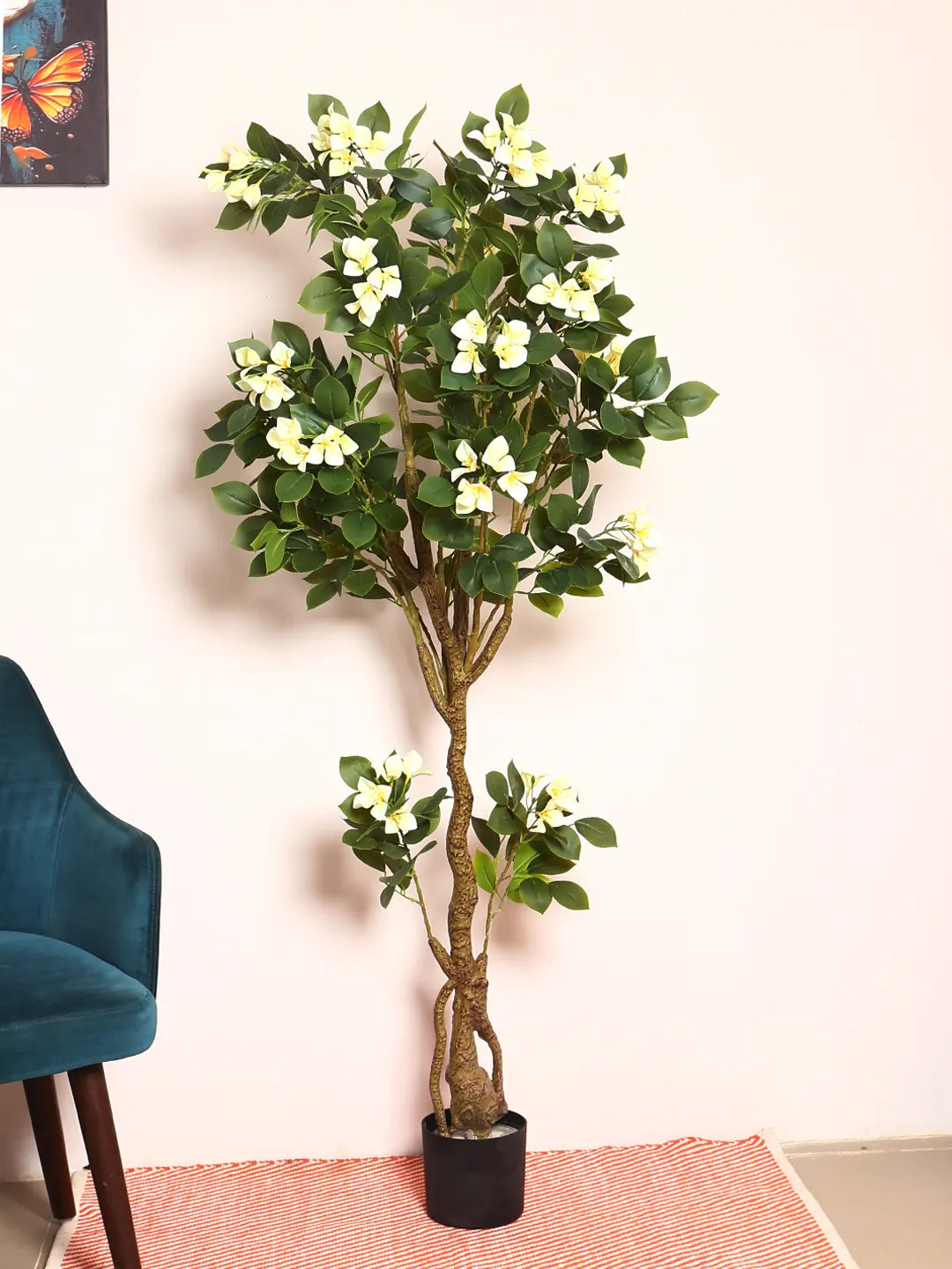 Artificial Bougainvillea Flowers Plants with Pot -180 cm Tall, Green/White