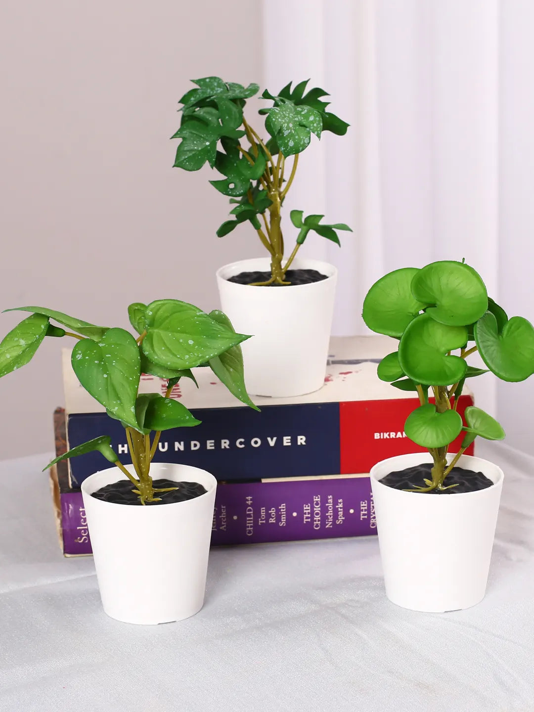 Artificial Decorative Tabletops Potted Succulent Plants (Pack of 3, 16 cm Tall)