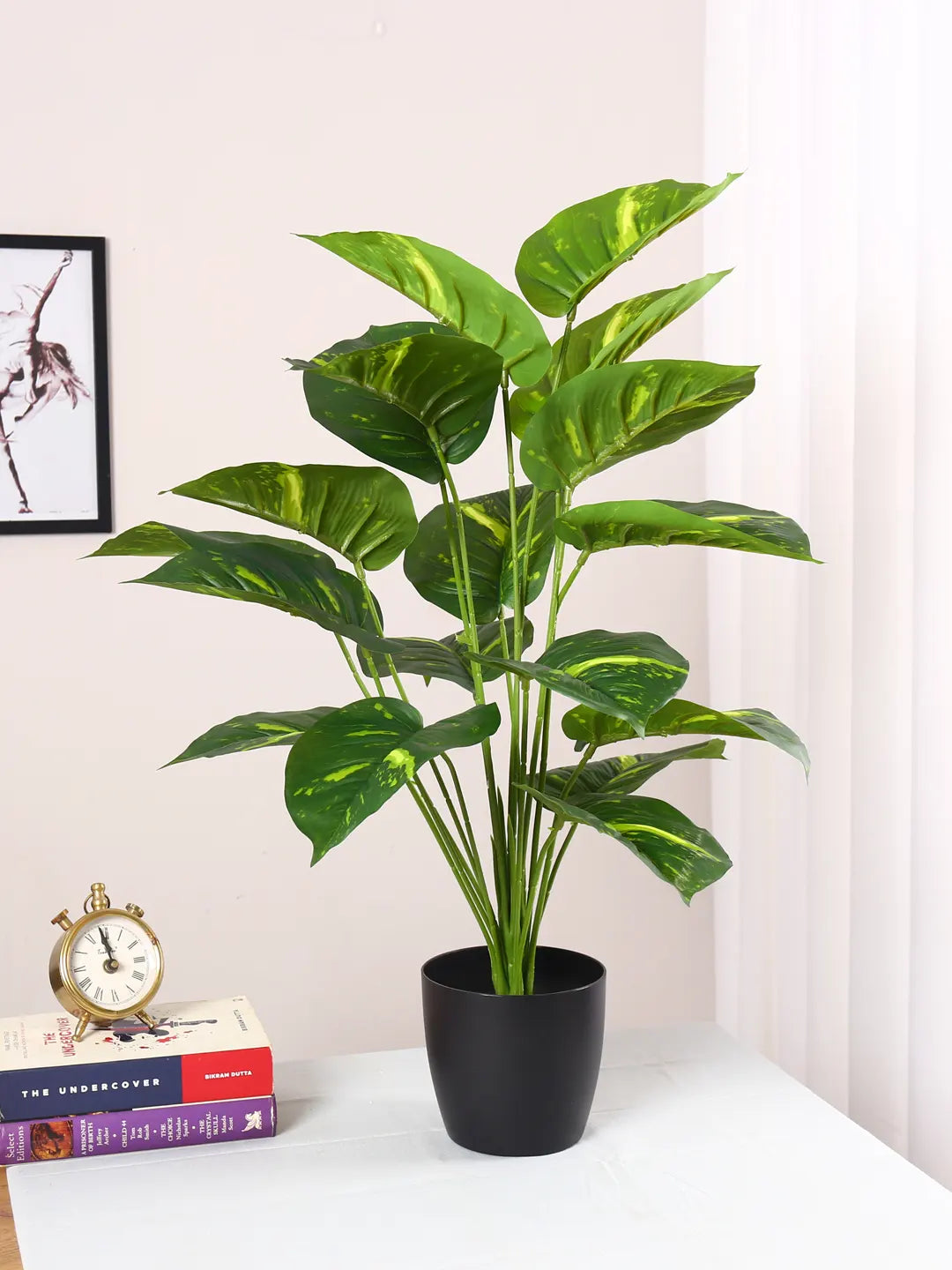 Artificial Photos Leaf Plants for with Pot (18 Leaves, 65 cm Tall, Green)
