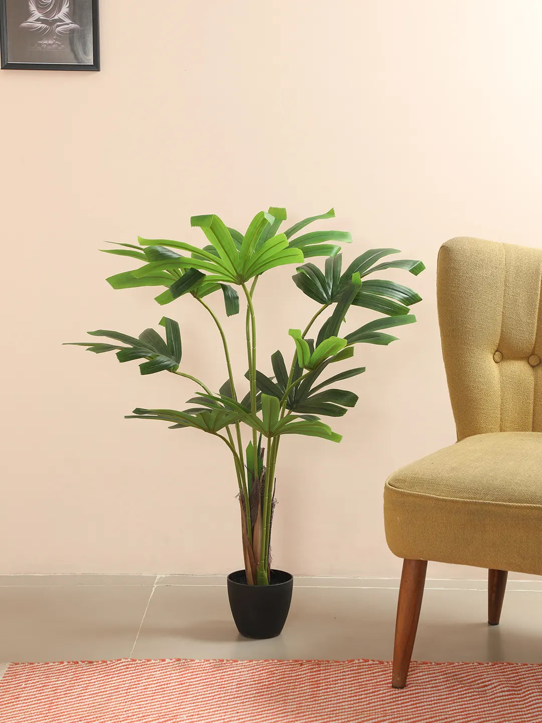 Artificial Rhapis Palm Plant With Pot- 95 cm tall, Green