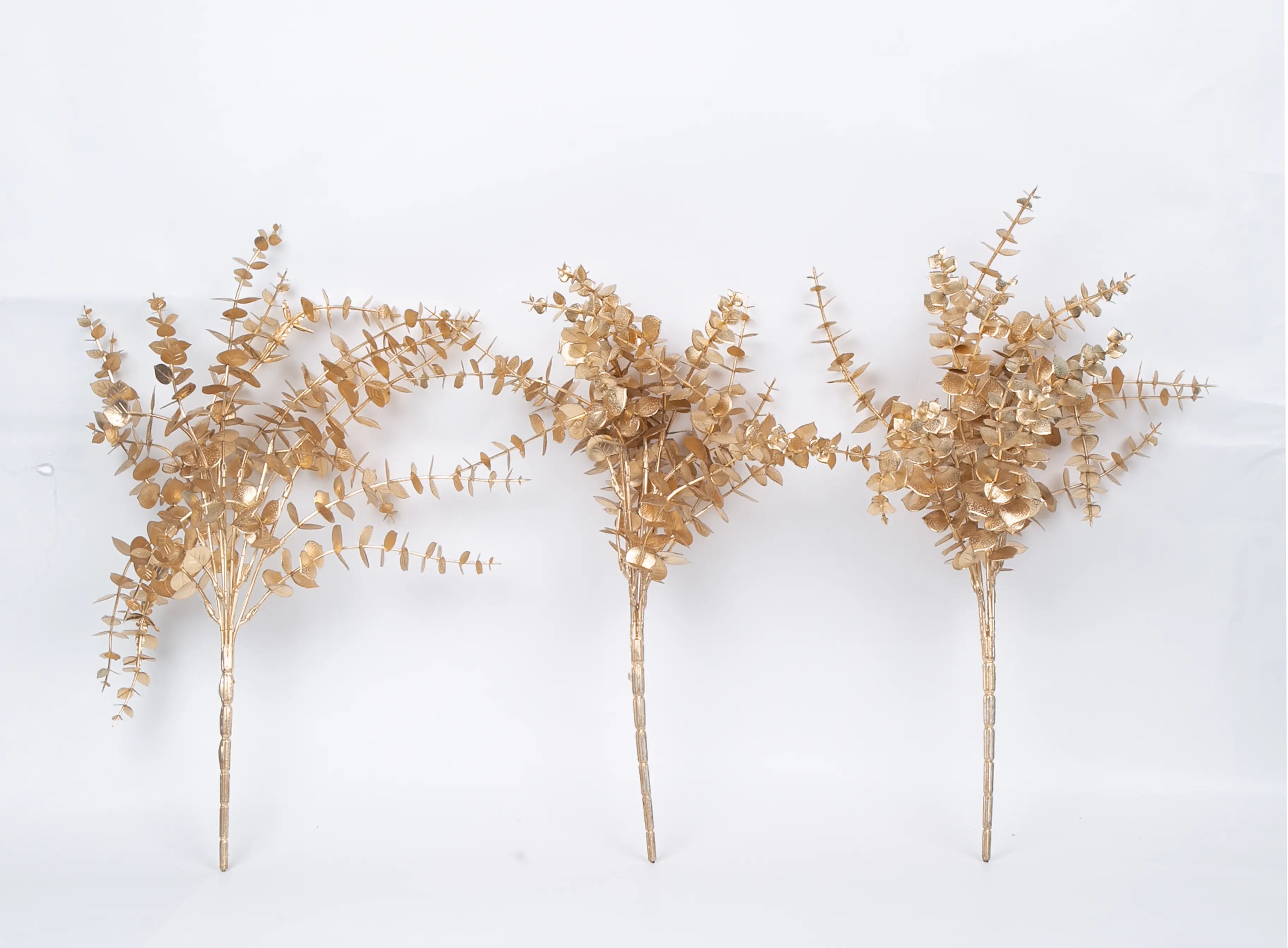 Artificial Glitter Golden Metallic Flower bunch For Christmas Decorations (Pack of 3, cm Tall)