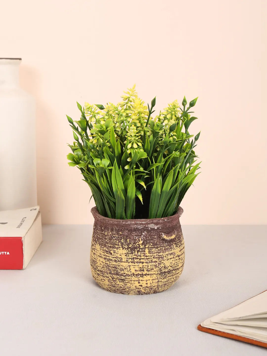 Artificial Beautiful Lavender Flower With Pot (22 cm Tall, Yellow)