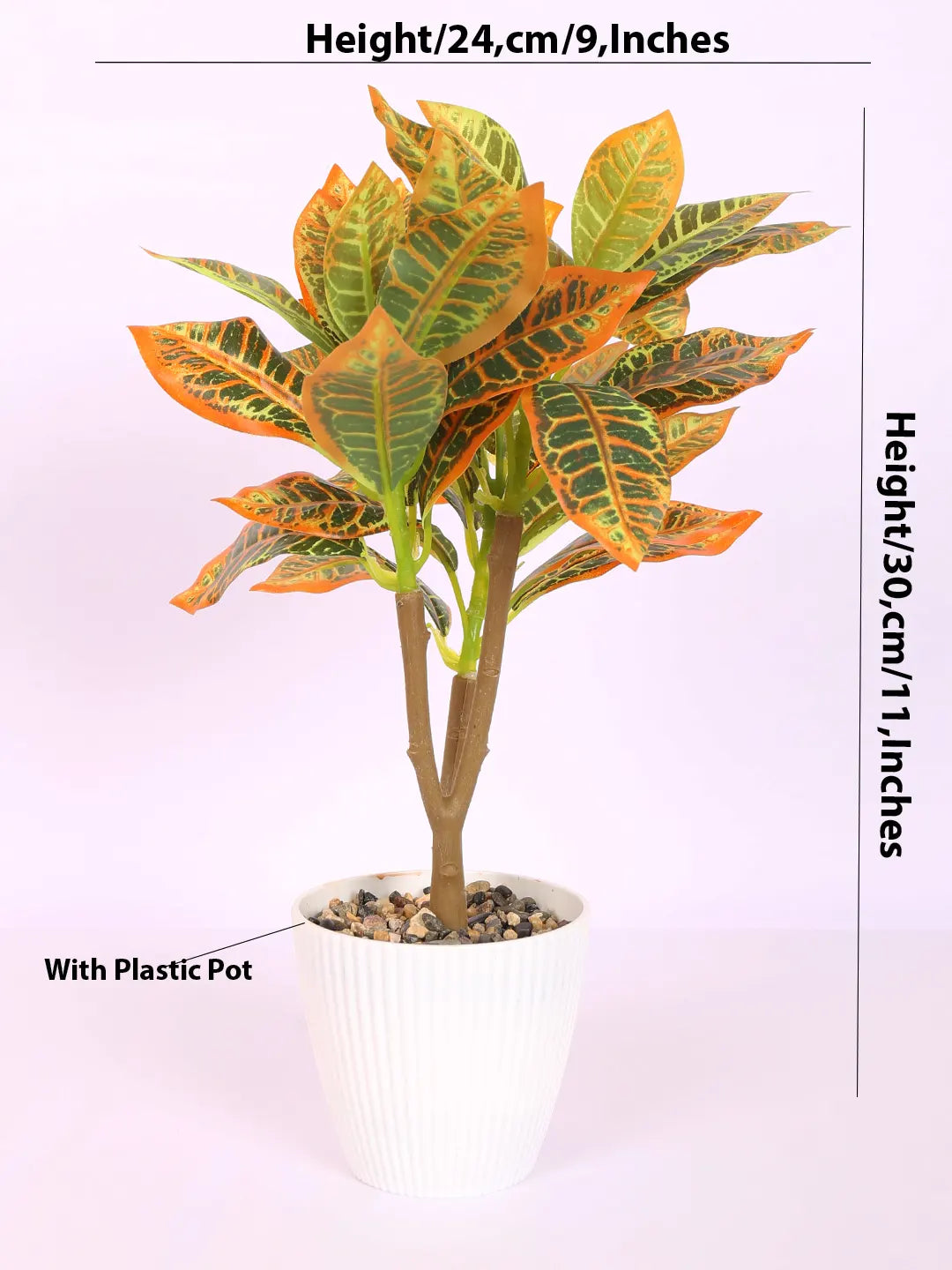 Artificial Ficus Bonsai Plant with Pot (30 cm Tall, Green/Red)
