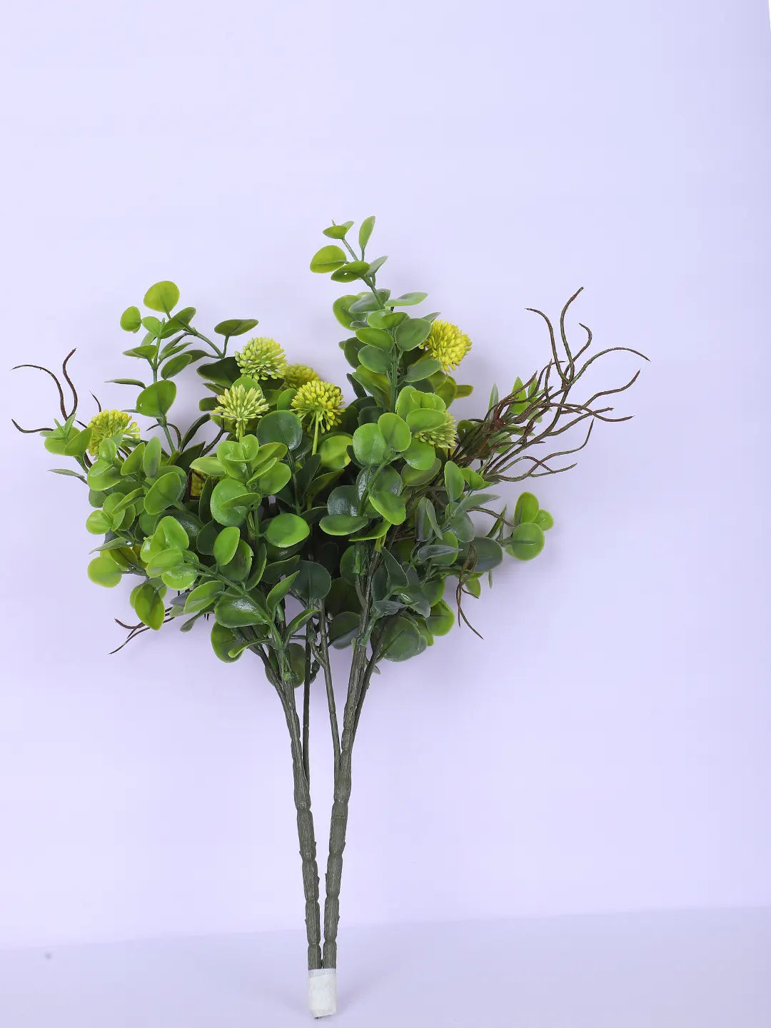 Artificial Eucalyptus with Flowers For Wedding Floral Arrangement (40 cm Tall, Without Pot, Pack of 3, Yellow)