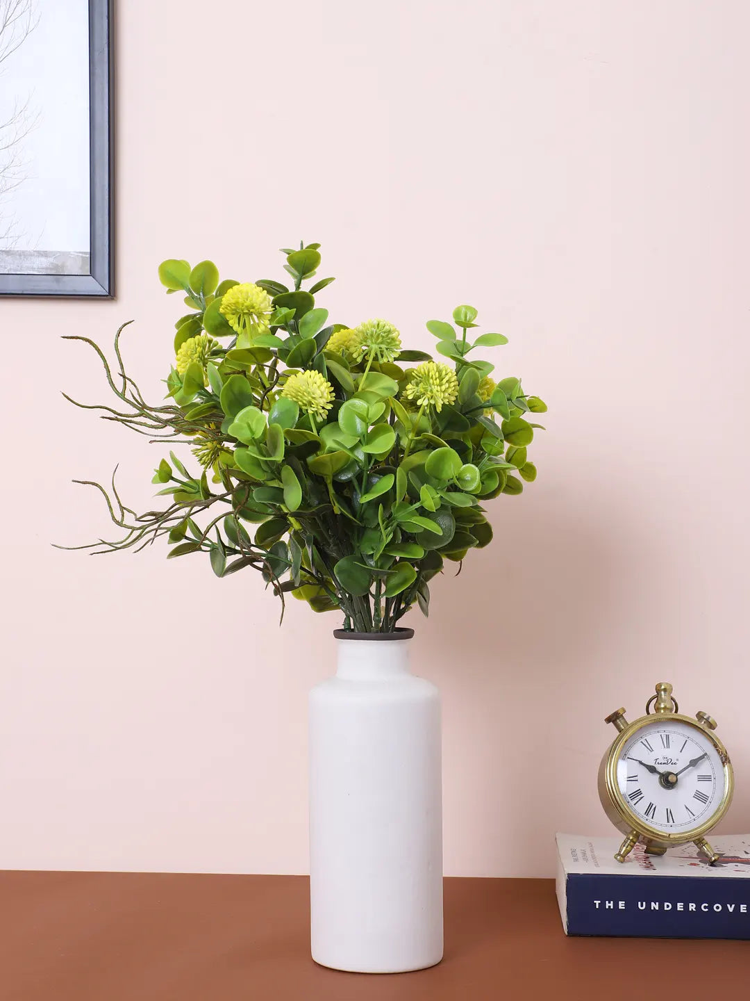 Artificial Eucalyptus with Flowers For Wedding Floral Arrangement (40 cm Tall, Without Pot, Pack of 3, Yellow)