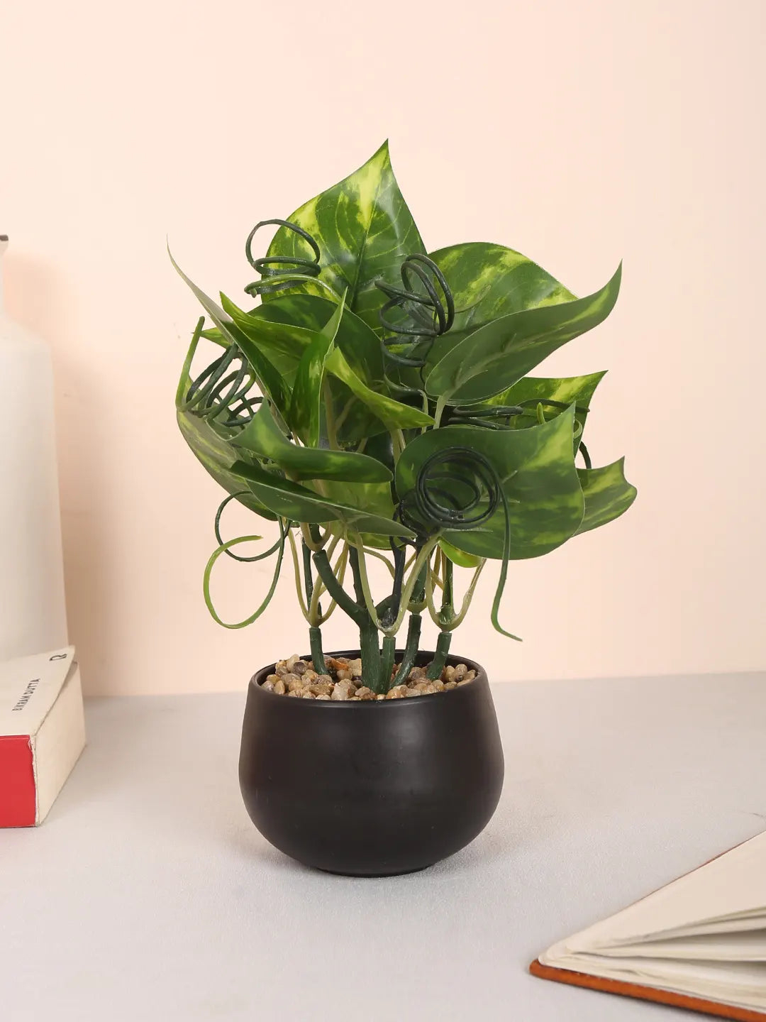 Artificial Beautiful Money Plants With Pot for (22 cm Tall, Green)