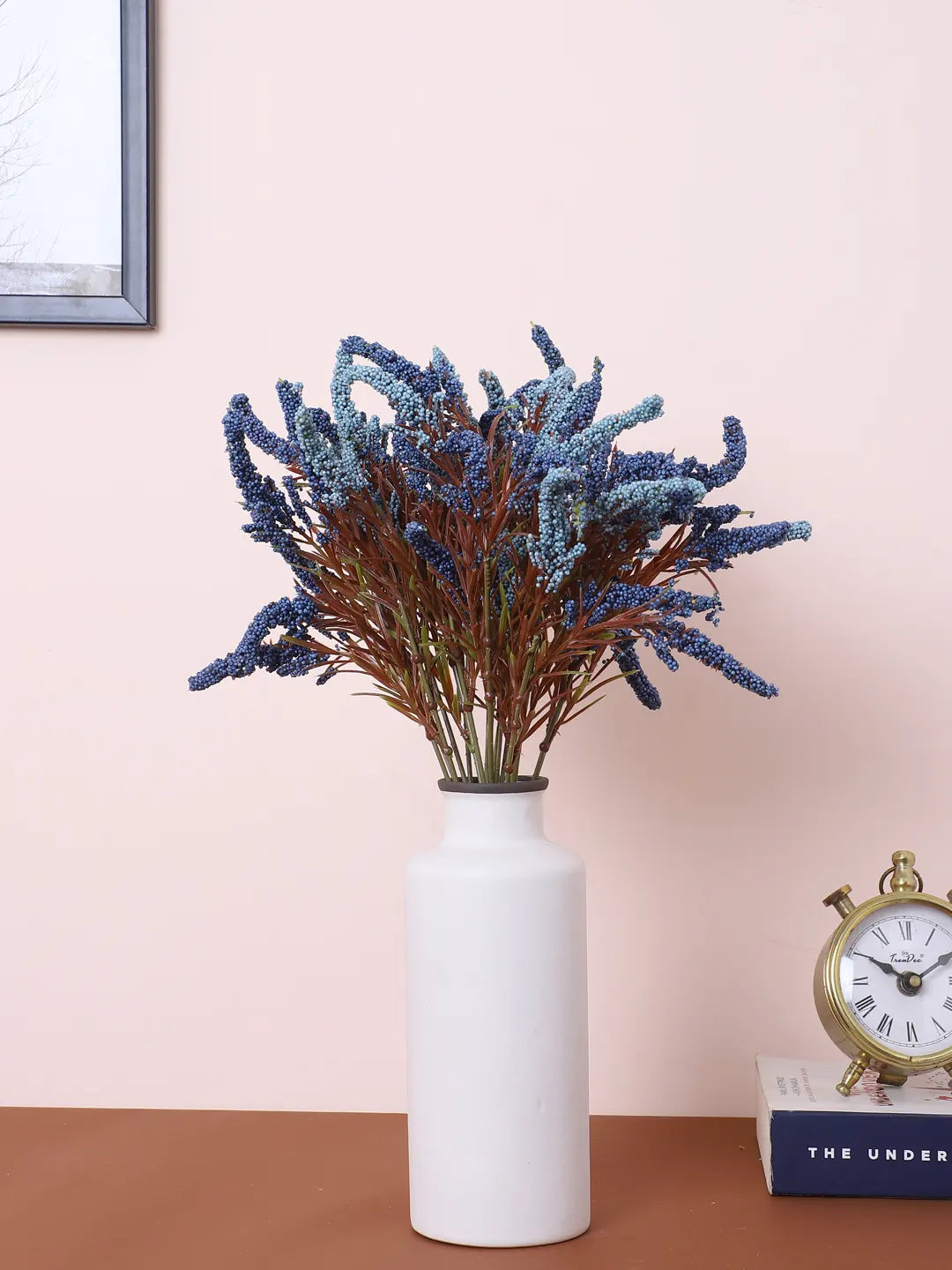 Artificial Hogla Flower for Vase Wedding Floral Arrangement (34 cm Tall, Without Pot, Pack of 3, Blue)