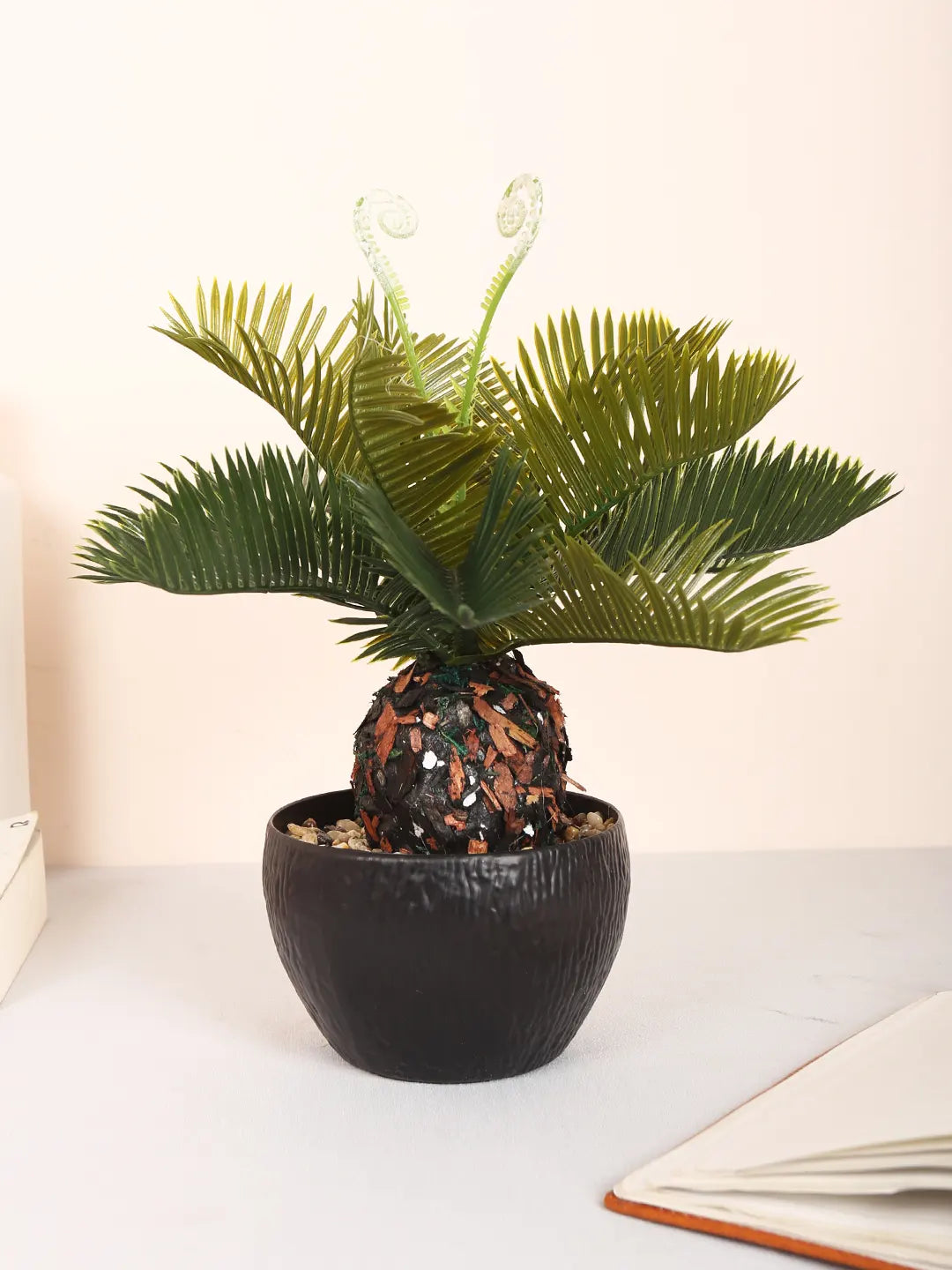Artificial Cycas Plant - in Plastic Pot (28 cm Tall, Green)
