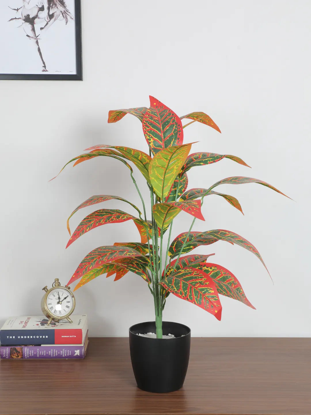 Artificial Red Croton Plants for Interior Decor/Home Decor/Office Decor|26 Leaves (with Pot, 70 cm Tall)
