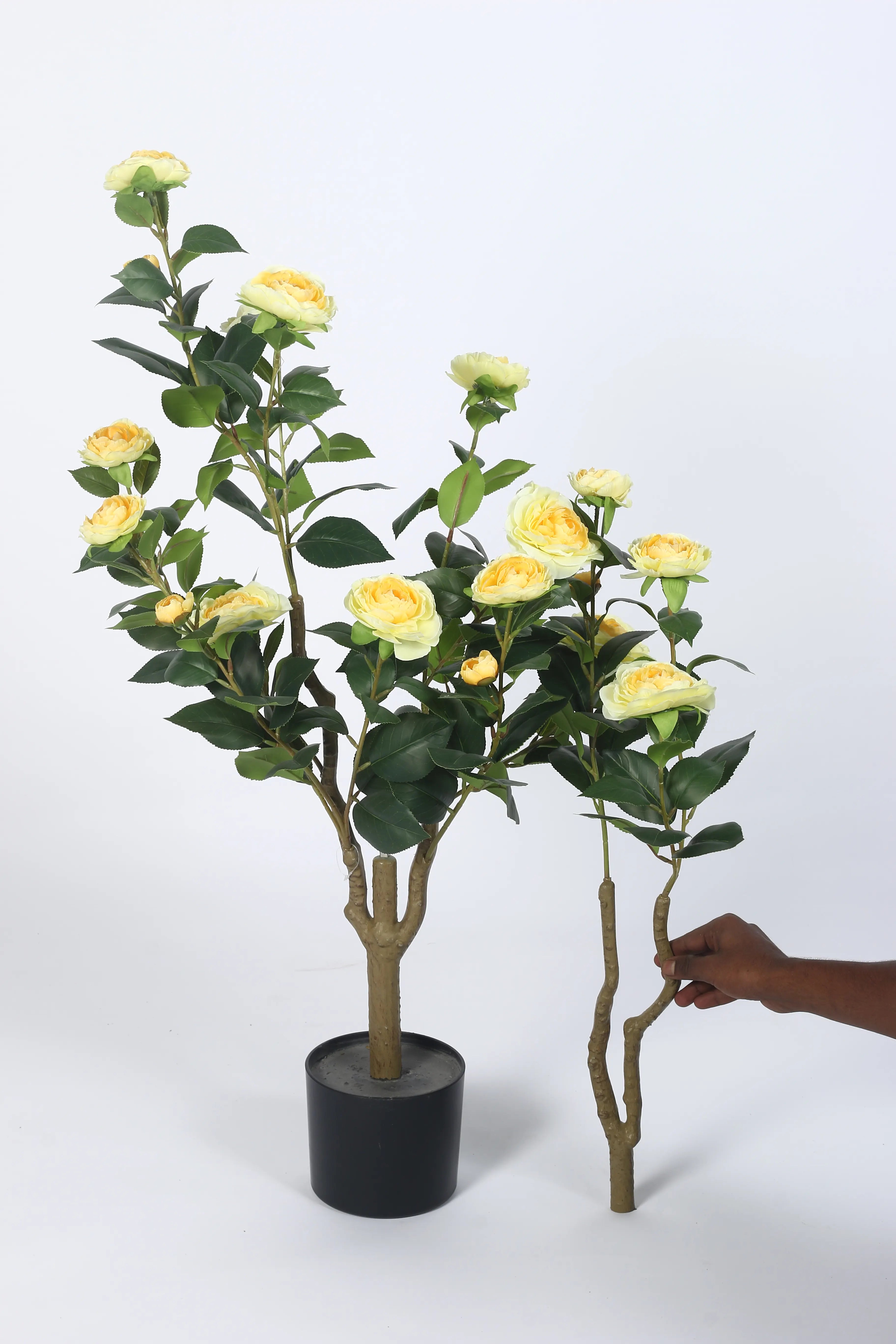 Artificial Yellow camellia Plant with Flowers - 95 cm Tall - Yellow/Green