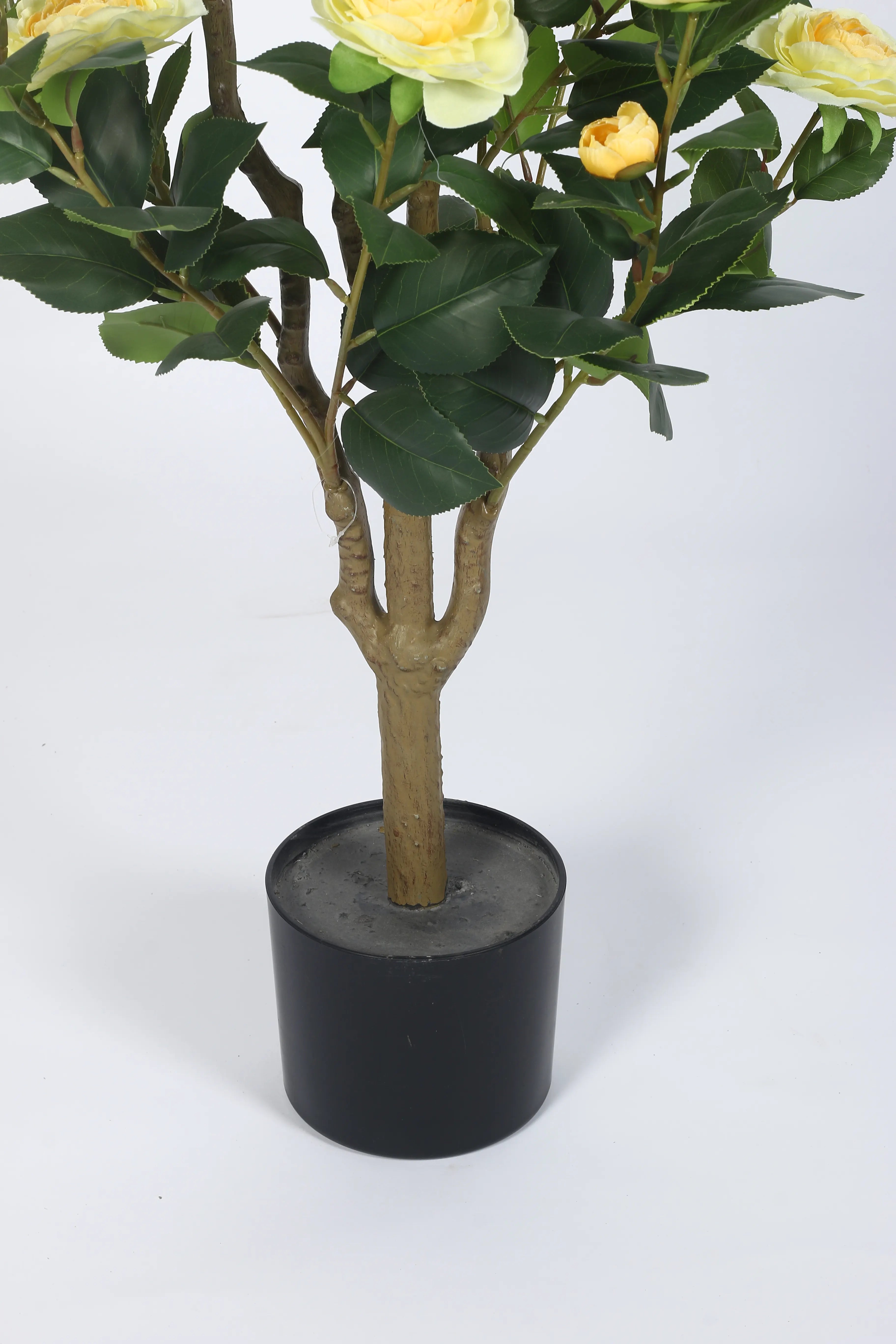 Artificial Yellow camellia Plant with Flowers - 95 cm Tall - Yellow/Green