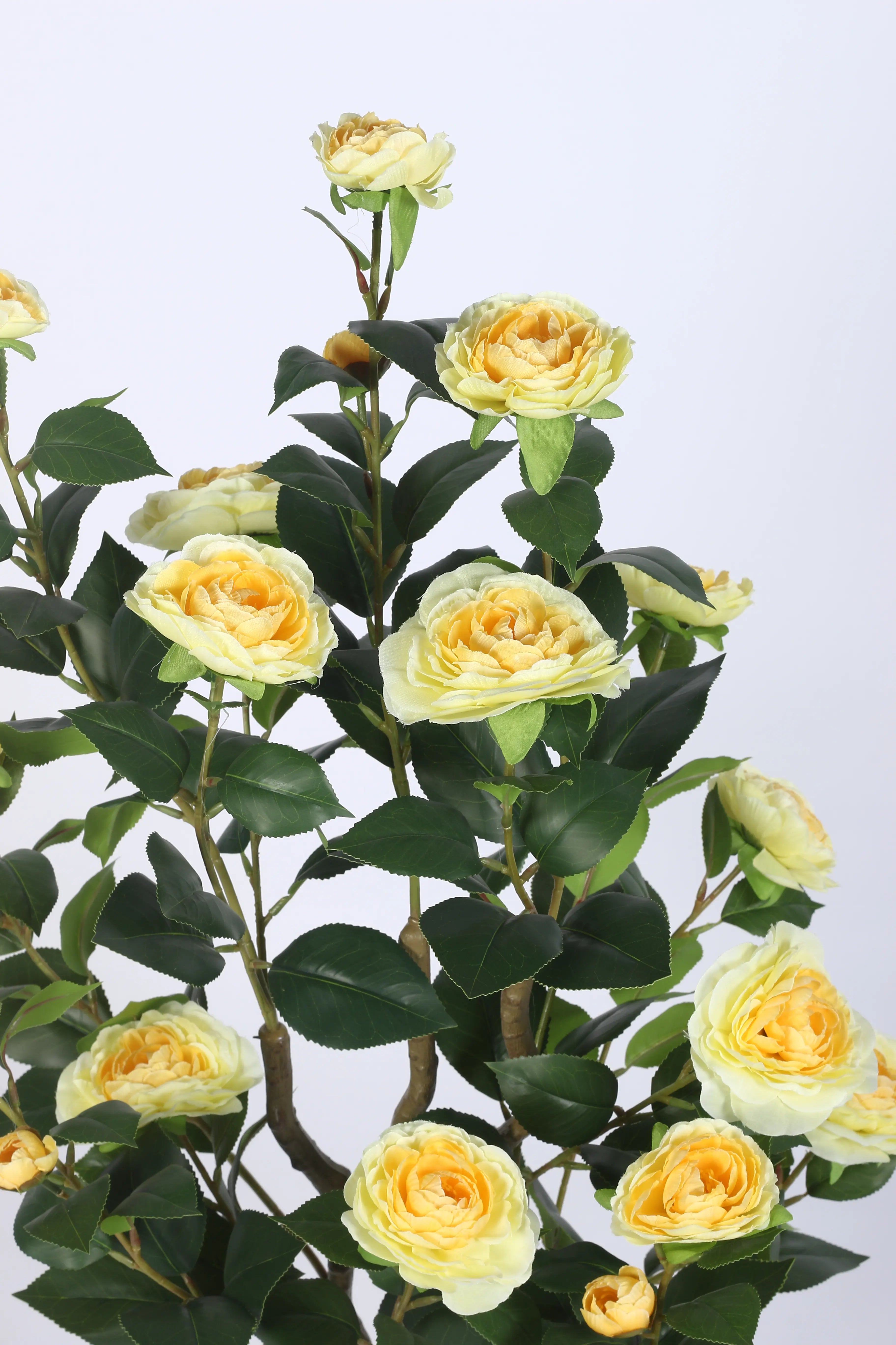 Artificial Yellow camellia Plant with Flowers - 95 cm Tall - Yellow/Green