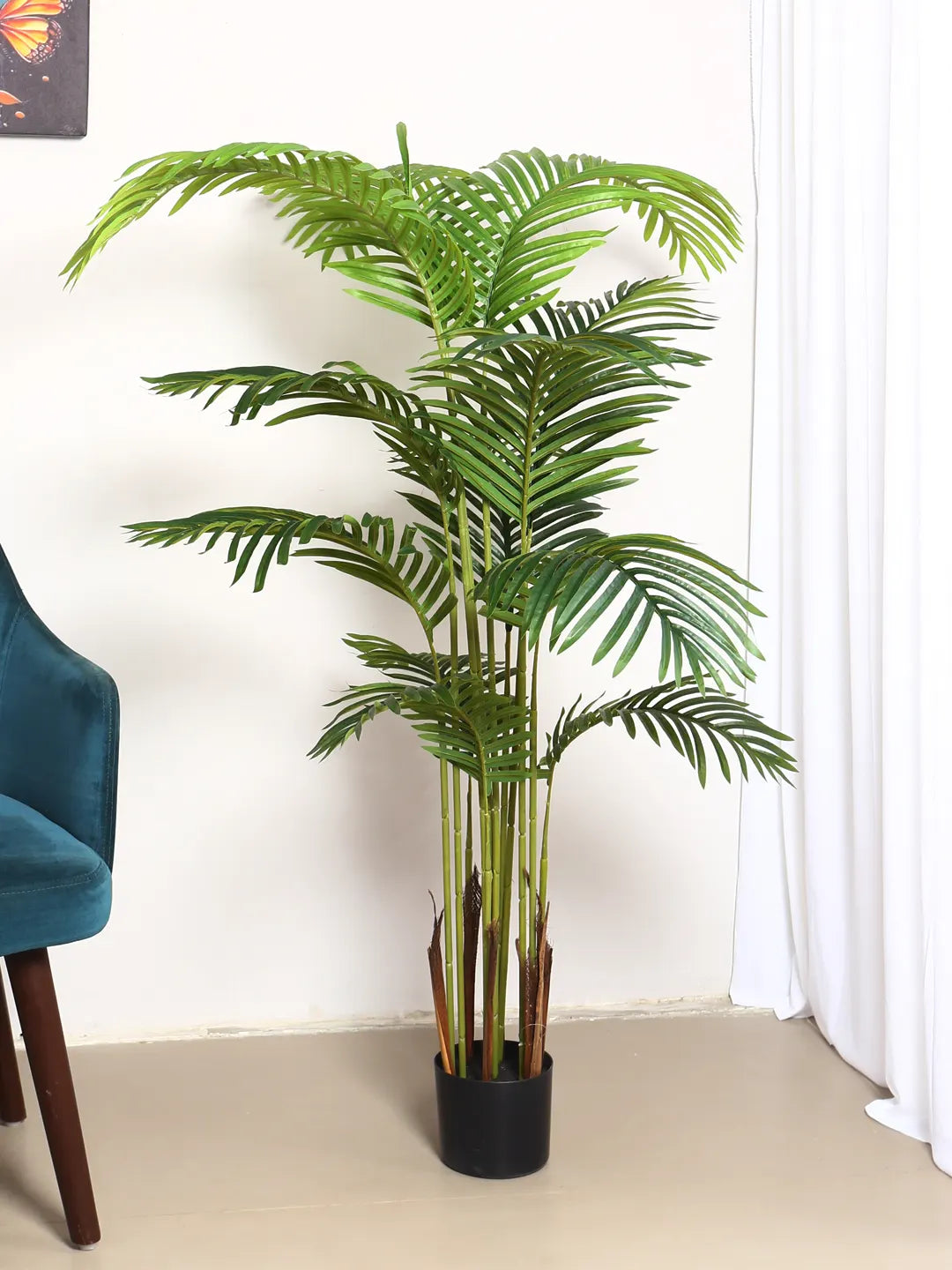 Artificial Lush Green Areca Palm Plants with Basic Black Pot - 5 Feet tall
