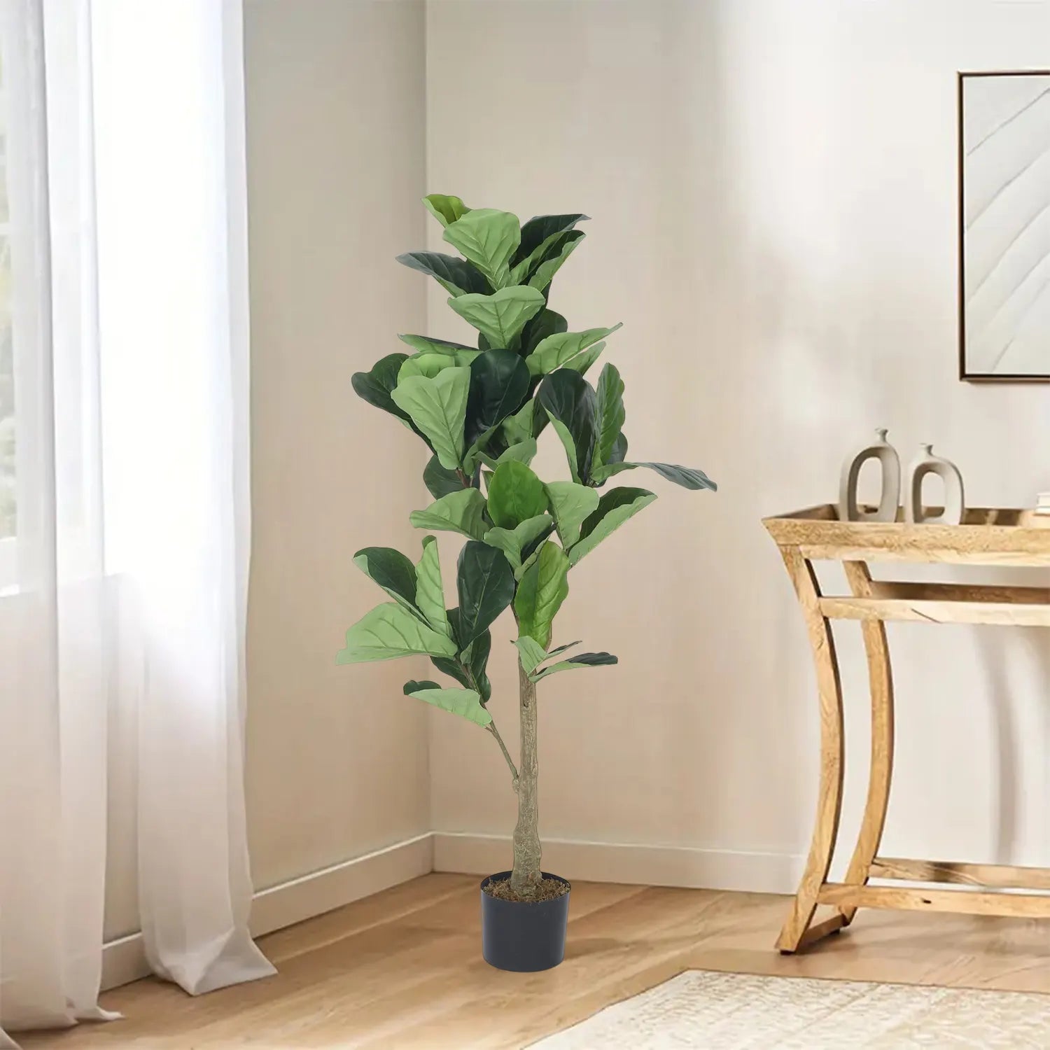 Artificial Serene Fiddle Plant with Basic Black Pot - 4 feet Green