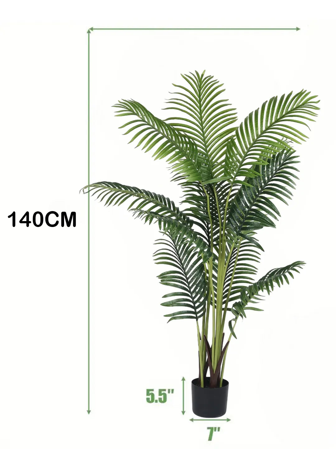 Artificial Lush Green Areca Palm Plants with Basic Black Pot - 4.5 Feet tall