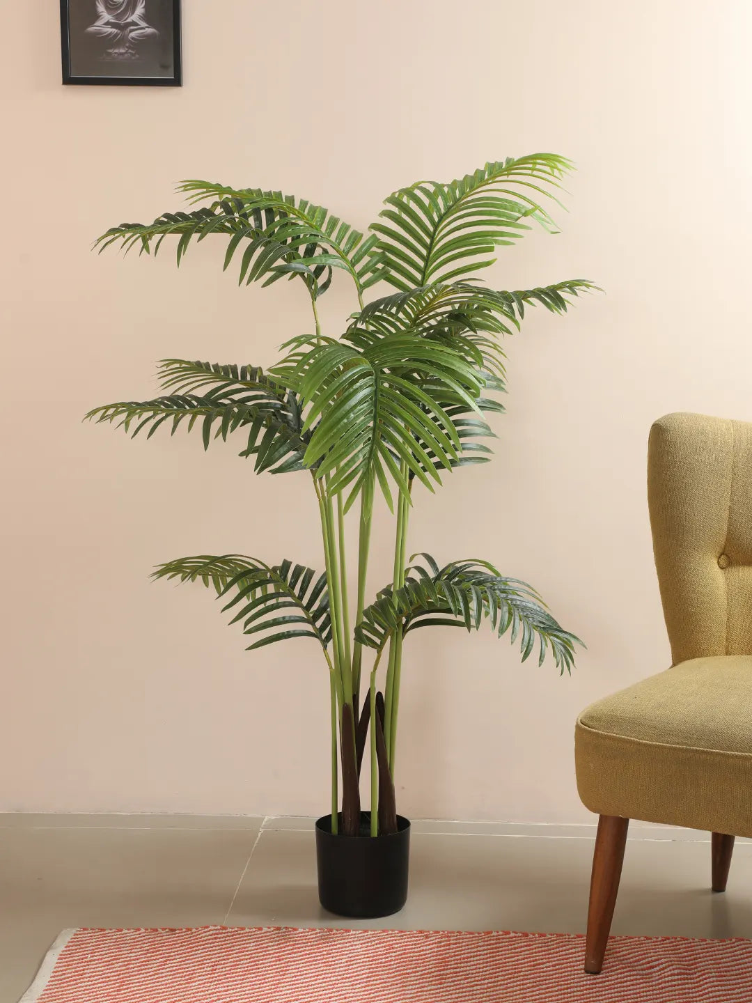 Artificial Lush Green Areca Palm Plants with Basic Black Pot - 4.5 Feet tall