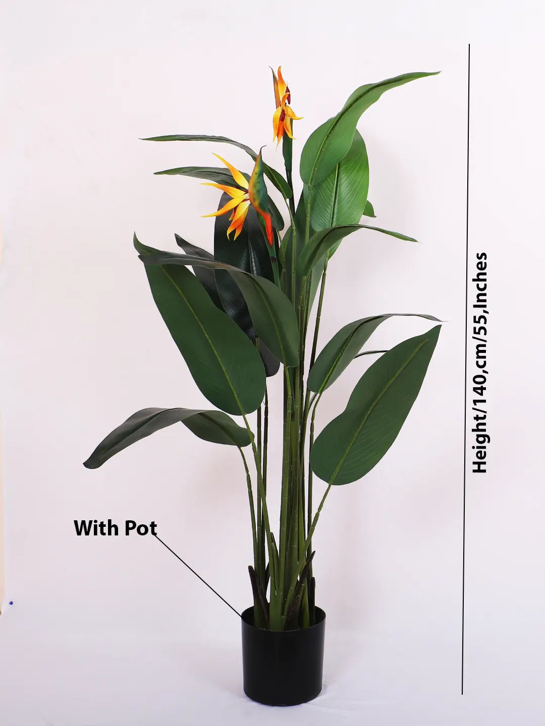 Artificial Birds of Paradise Plant with Basic Black Pot - 140 cm Tall