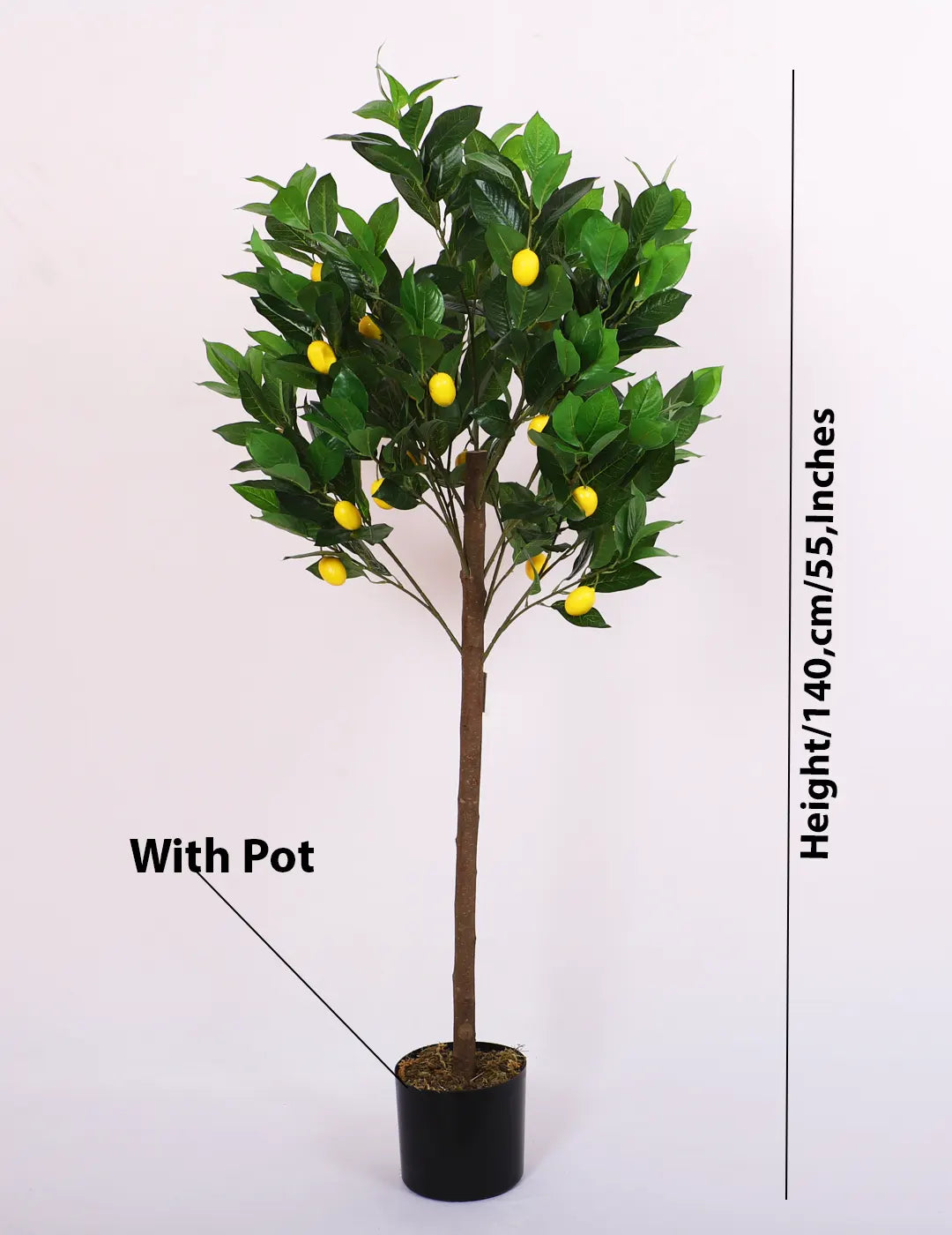 Artificial Tropical Lemon Plant with Basic Black Pot – 4.5 Feet Tall