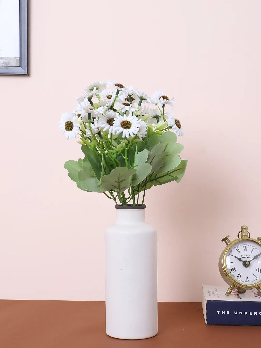 Artificial Daisy Flower Bouquets Wedding Floral Arrangement (32 cm Tall, Pack of 3, White)