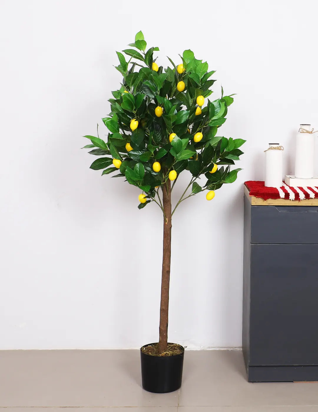 Artificial Tropical Lemon Plant with Basic Black Pot – 4.5 Feet Tall