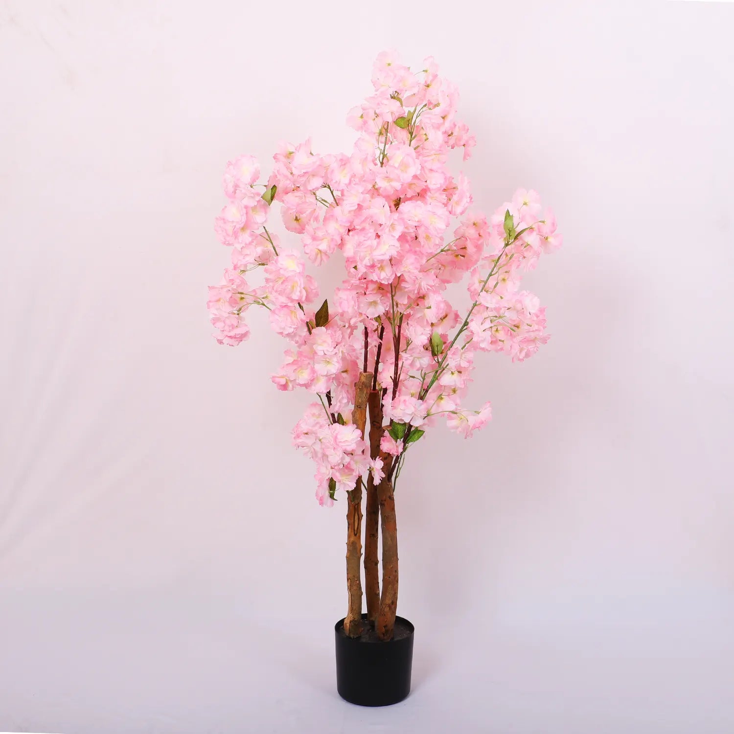 Artificial Pink Peach Blossom Flowers Plant For with Basic Black Pot- 100 cm tall - Pink