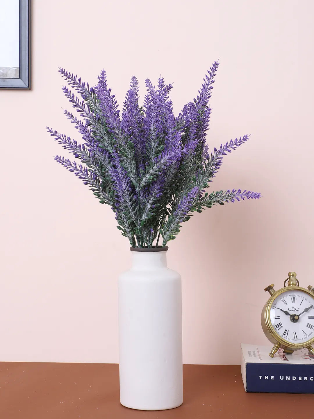 Artificial Lavender Flowers Faux Plants for Vase Pot Home Décor Wedding Kitchen Garden (Pack of 3, Blue)