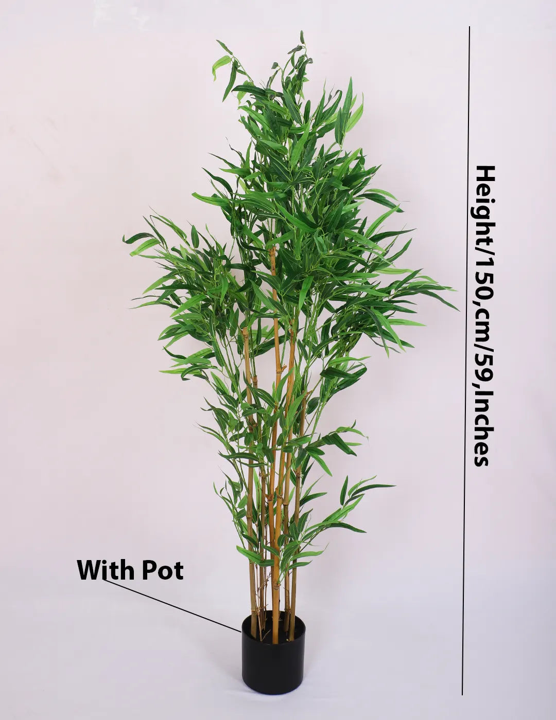 Artificial Bamboo Bliss Plant with Basic Black Pot - 5 feet Green